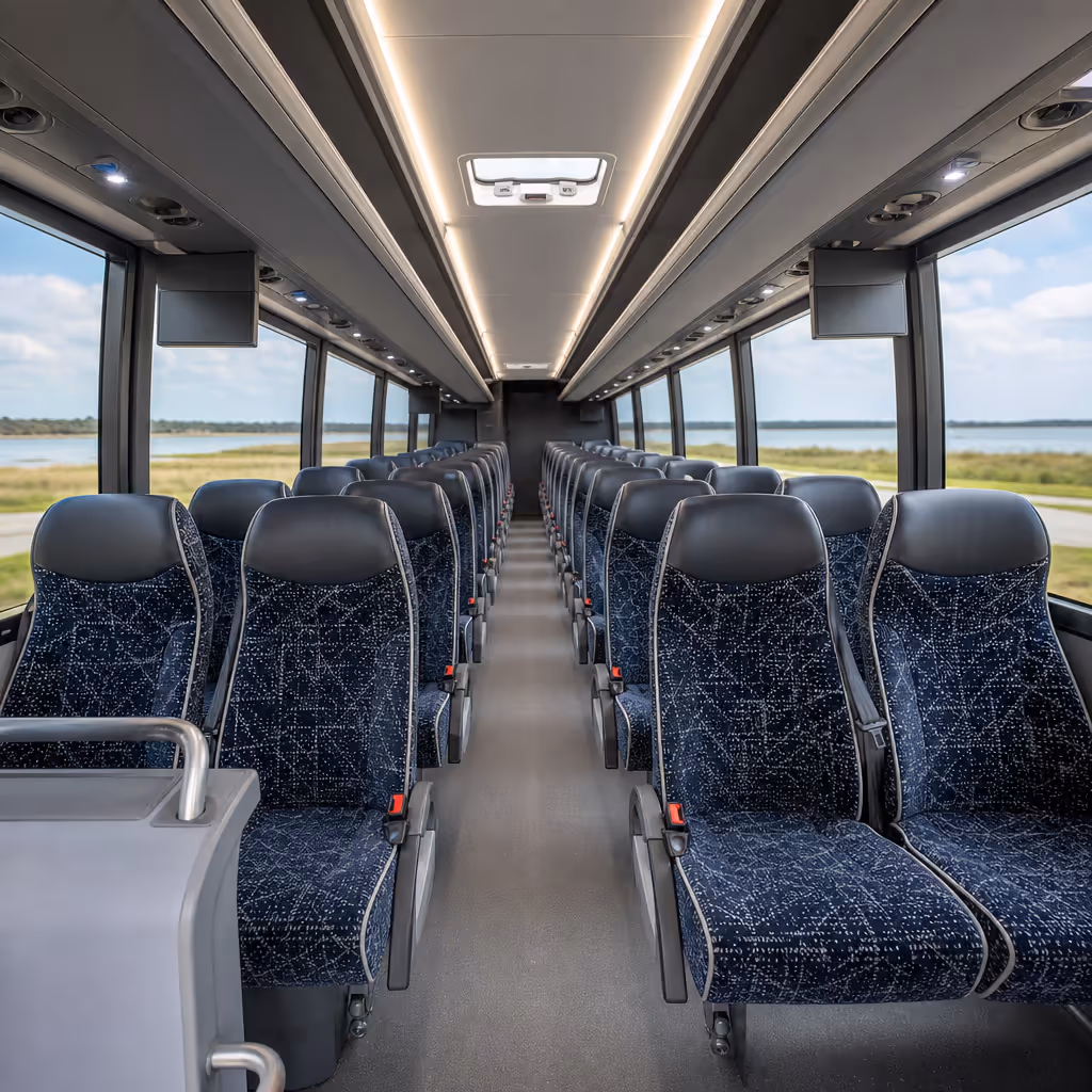 Interior of a charter bus used for onboard WiFi planning