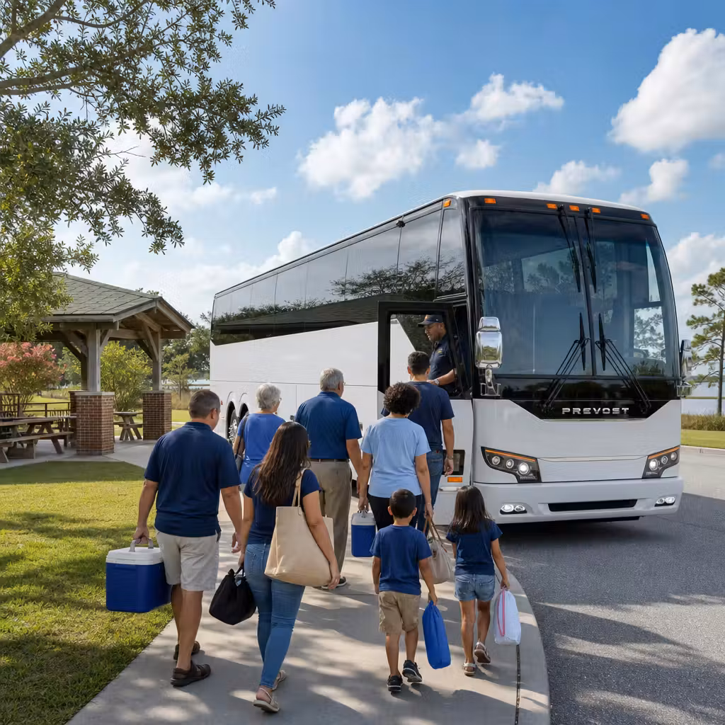 Group bus transportation for a Hampton Roads trip to Kings Dominion